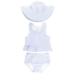 RuffleButts Girls 3 pc swimsuit and hat set